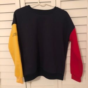 90s STYLE Navy Blue color block crew neck sweater